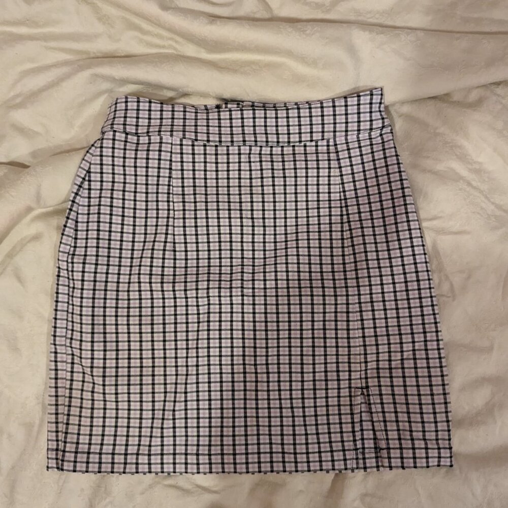 Garage Mini Skirt XS | Pink, Black, White, Patterned Skirt, Pencil Skirt